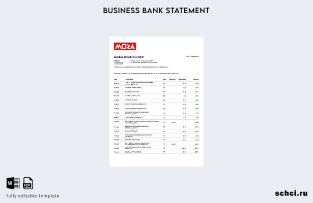 цифровая загрузка шаблона выписки по счету фирмы Moza Banco в формате Word и PDF
